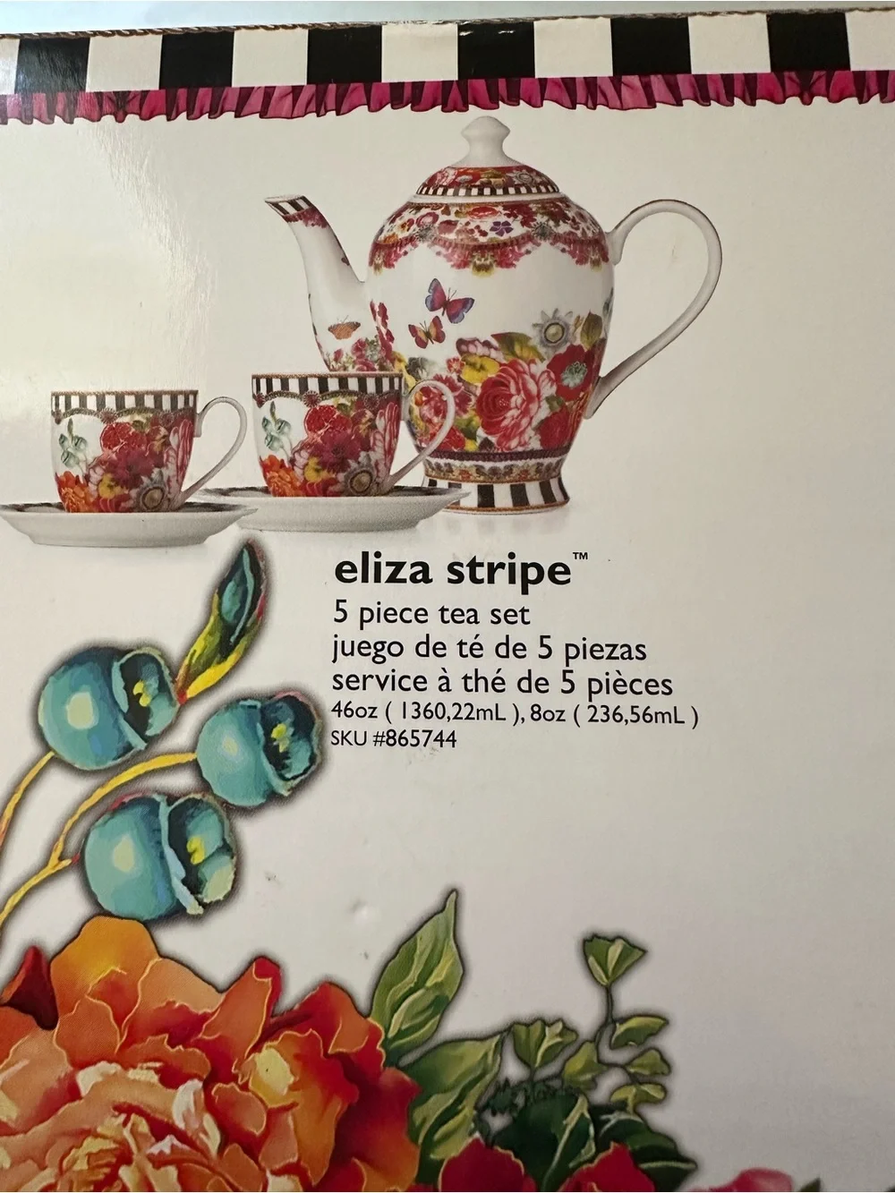 LENOX Melli Mello ELIZA STRIPE 5-Piece Tea Set Pot wLid Cups Saucers NEW Retired